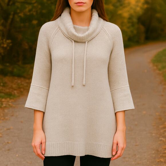 Garnet Hill SZ L Linen Cotton Blend Comfy Cowl Neck Pullover Tunic Length - Picture 1 of 6